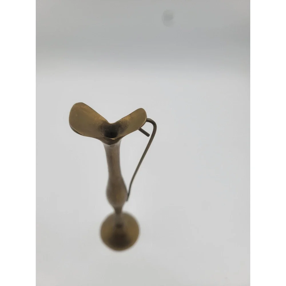Vintage Solid Brass Bud Vase Tall Slender Handle Mid Century Modern Gold 7.5in